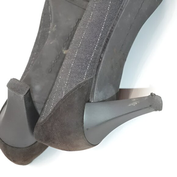 Stuart Weitzman Charcoal Gray Pinstripe Wool Suiting Leather Dress Heels 8.5 - Picture 8 of 8